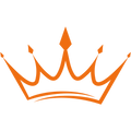 An orange minimalist crown logo or graphic on a solid black background.